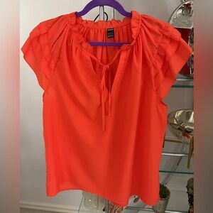 Shein Bright Orange Ruffle Sleeve Blouse tie front